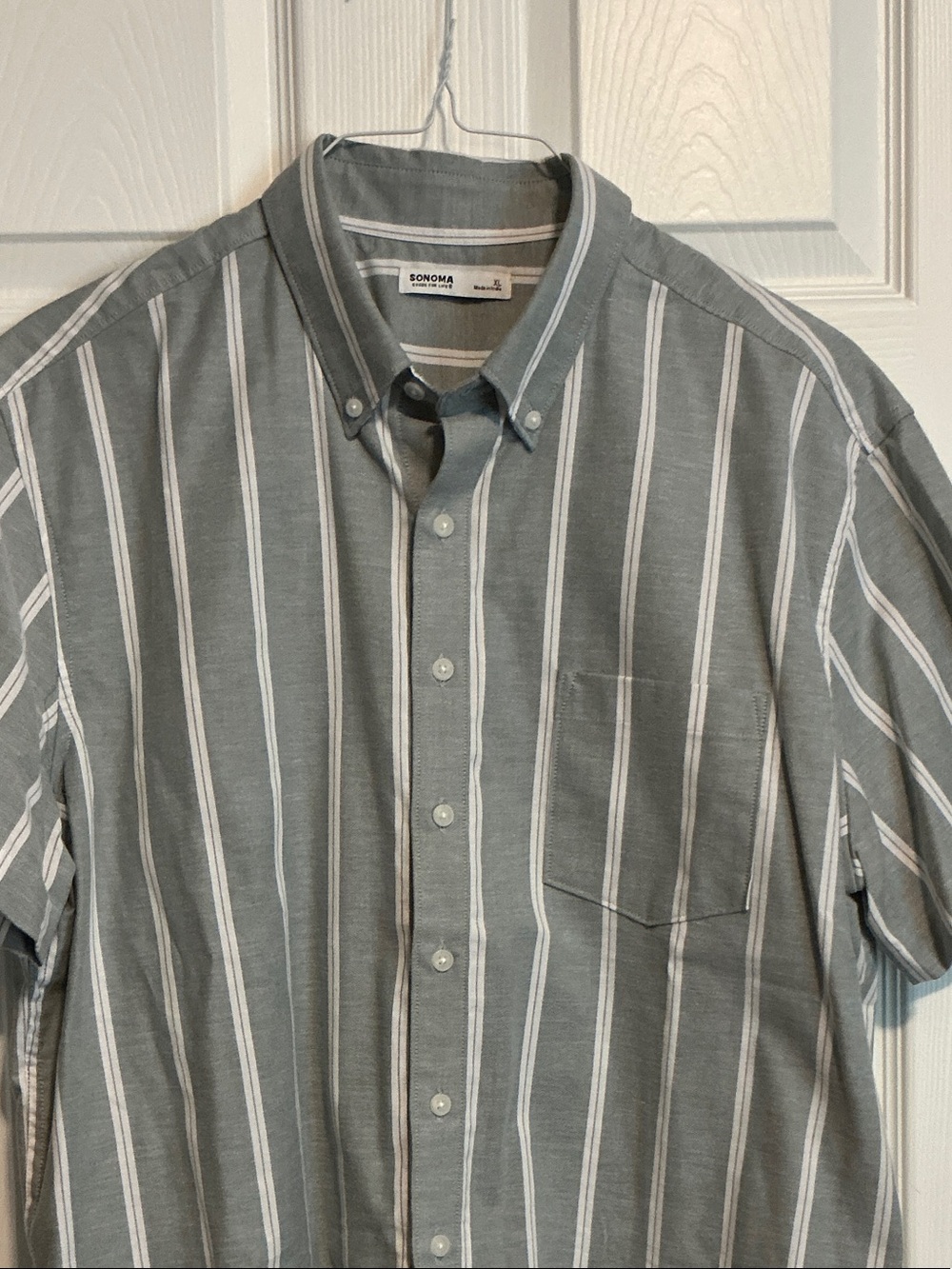 Sonoma Men's Button-Down Shirt - Gray with White Stripes